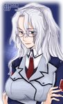  blue_eyes burn_scar chall_acustica glasses gundam gundam_00 gundam_00f necktie scar silver_hair solo uniform 