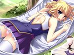  back_cutout blonde_hair blue_eyes drill_hair koihime_musou looking_back lying on_stomach open_mouth panties pink_panties shin_koihime_musou solo sousou underwear yagami_(mukage) 