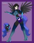  black_hair blue_eyes boots breasts butt cat_eyes cosplay costume cutie_mark eyeshadow female friendship_is_magic hair horn human humanized kloudmutt legwear looking_at_viewer makeup mammal my_little_pony nightmare_moon_(mlp) not_furry slit_pupils solo sparkle thigh_high_boots wings 