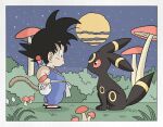 clothing crossover dragon_ball duo eeveelution eye_contact feral footwear fungus generation_2_pokemon goku grass hi_res human humanoid looking_at_another male mammal moon mushroom night nintendo plant pokemon pokemon_(species) sky star starry_sky tail umbreon wesatinthecar