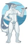 2024 5_fingers 5_toes 9:14 anthro balls beard billfish biped blue_marlin body_hair chest_hair colored dated english_text eyewear facial_hair feet fin fingers fish flaccid foreskin front_view full-length_portrait genitals glasses grey_body hand_on_hip head_turned hi_res holding_object humanoid_genitalia humanoid_penis istiophoriform long_tail looking_at_viewer male marine marlin mustache non-mammal_balls nude nude_anthro nude_male open_mouth open_smile penis pinup pipe plantigrade portrait pose pubes smile smoking_pipe snarkysardine solo standing tail text toes