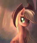  applejack_(mlp) blonde_hair cowboy_hat cutie_mark equine female feral forest freckles friendship_is_magic green_eyes hair hat horse looking_away mammal my_little_pony pony solo tree wood 