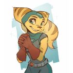 2025 angela_cross anthro belt blue_eyes bodysuit brown_clothing brown_gloves brown_handwear brown_nose brown_stripes clothing eyebrows female fur gloves handwear hi_res lombax mammal ratchet_and_clank skinsuit smile solo sony_corporation sony_interactive_entertainment stripes tight_clothing waackery yellow_body yellow_fur