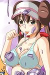  :p blue_bra blue_eyes blush bra breasts breath brown_hair candy double_bun dreaming food gen_1_pokemon grimer highres large_breasts lollipop looking_at_viewer mei_(pokemon) nishi_koutarou poke_ball pokemon pokemon_(creature) pokemon_(game) pokemon_bw2 sexually_suggestive sleeping snorlax suggestive_fluid tongue tongue_out twintails underwear visor_cap zzz 