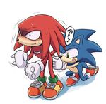  duo echidna green_eyes hedgehog japanese_text kemono knuckles_the_echidna male mammal monakokko parody plain_background poke purple_eyes sega sonic_(series) sonic_the_hedgehog text white_background 