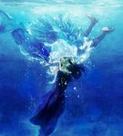  1girl armor blue cape choker couple dress fantastic_children hetero highres long_hair sesu tina_(fantastic_children) underwater upside-down white_hair yaku_(ziroken) 