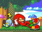  cheese_the_chao echidna eyes_closed gloves knuckles_the_echidna kolichan male purple_eyes sega sleeping sonic_(series) 