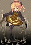  bad_id bad_pixiv_id black_legwear blonde_hair bow dress extra_legs hair_bow hati105 insect_girl kurodani_yamame open_mouth outstretched_arms ponytail short_hair solo spider_girl spread_arms string thighhighs touhou yellow_eyes 
