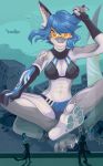  anthro aquarium athletic bikini breasts canid canine chain city cleavage clothed clothing ear_piercing eyewear female fish foot_focus glass gloves goggles larger_female macro mammal marine navel piercing shakumi shark sharp_teeth shorts silhouette size_difference smile swimsuit tattoo teeth underwater water 