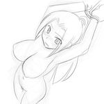  aaaa blush breasts greyscale large_breasts long_hair monochrome nude original restrained simple_background sketch solo white_background 