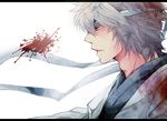  blood blood_splatter gintama headband japanese_clothes joui male_focus natsuwo red_eyes sakata_gintoki silver_hair solo 