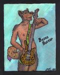  abs absurd_res alinraven art bass bear biceps canine claws dog drawn english_text fur guitar hi_res husky male mammal muscles nipples nude paws pecs text 