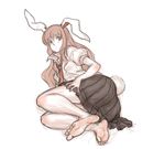  animal_ears barefoot blush bunny_ears bunny_tail full_body highres kuro_suto_sukii legs long_hair looking_at_viewer purple_hair reisen_udongein_inaba simple_background sitting skirt soles solo tail toes touhou very_long_hair white_background 