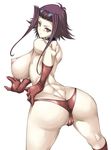  1girl ass breasts butt_crack elbow_gloves frown gloves hajime_shindo huge_ass huge_breasts izayoi_aki looking_back nipples panties purple_hair red_eyes red_gloves red_thong solo thong topless underwear yu-gi-oh! yugioh_5d&#039;s yuu-gi-ou_5d's 
