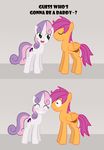  &gt;///&lt; ^_^ comic crossgender cutie_mark english_text equine female feral friendship_is_magic green_eyes hair horn horse male mammal my_little_pony o_o original_character pegasus plain_background pony purple_eyes purple_hair sasukex125 scootaloo_(mlp) shock shocked smile suggestive sweetie_belle_(mlp) tagalong text two_tone_hair unicorn what wings 