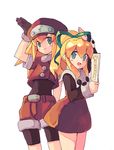  bad_id bad_pixiv_id blonde_hair blush dress gloves green_eyes hair_ribbon hat milcoco multiple_girls open_mouth red_shorts red_skirt ribbon rockman rockman_(classic) rockman_dash roll roll_caskett shorts skirt smile 