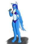  blue blue_fur canine clothed clothing female fur ice_cream mammal morose_ambrose plain_background skimpy solo swimsuit 