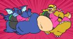  alien alternate_species belly blonde_hair blue_eyes breasts butt claws clothing digital_media_(artwork) dragon duo female hair jangleforks koopa looking_at_another mario_bros metroid nintendo non-mammal_breasts obese open_mouth overweight overweight_female princess_koopa princess_peach samus_aran scalie space_dragon_(metroid) spikes thick_thighs video_games voluptuous wide_hips 