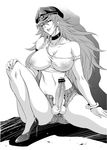  bare_shoulders bracelet breasts censored choker erection final_fight greyscale hat huge_breasts jewelry long_hair midriff monochrome musashino_sekai navel newhalf off_shoulder penis poison_(final_fight) solo tank_top testicles very_long_hair 