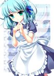  aqua_hair black_legwear blue_hair blush long_hair maid maid_headdress nametakenoko original short_hair solo thighhighs 