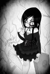  black_hair black_nails choker cross crying ear_piercing eyeliner fishnets goth_fashion graveyard highres jewelry makeup necklace piercing skirt stylized thick_thighs thighs tombstone vampire 