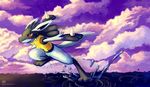  blue_fur cloud clouds fur haychel lucario nintendo outside pok&#233;mon pok&eacute;mon red_eyes running sky solo video_games water 