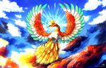  flying haychel ho-oh legendary_pok&#233;mon nintendo orange_eyes orange_feathers outside pok&#233;mon pok&eacute;mon solo video_games 