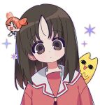  &lt;o&gt;_&lt;o&gt; 2girls :3 :d azumanga_daioh azumanga_daioh&#039;s_school_uniform brown_hair closed_eyes closed_mouth grey_outline highres kasuga_ayumu looking_at_viewer medium_hair mihama_chiyo mihama_chiyo&#039;s_father mini_person minigirl multiple_girls open_mouth orange_hair outline parted_bangs red_shirt sailor_collar school_uniform shirt short_hair short_twintails simple_background smile twintails upper_body white_background white_sailor_collar yalmyu 