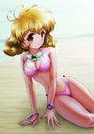  adapted_costume bikini blonde_hair bracelet brown_eyes corrector_yui highres jewelry kasuga_yui obara_gaun short_hair swimsuit 