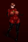  1girl bodysuit boots breasts domino_mask elastigirl ganto gloves helen_parr highres large_breasts latex latex_gloves mask milf nipples no_bra panties plump pubic_hair see-through short_hair simple_background skin_tight solo the_incredibles thick_thighs thigh_boots thighhighs thighs thong uncensored underwear 