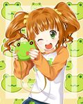  ;d bag danzero frog green_eyes handbag idolmaster idolmaster_(classic) one_eye_closed open_mouth orange_hair smile solo takatsuki_yayoi twintails 