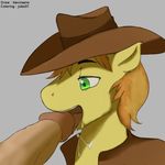  braeburn_(mlp) duo equine erection fellatio feral friendship_is_magic gay green_eyes hair hat horse human interspecies jobo37 kevinsano male mammal my_little_pony oral oral_sex penis plain_background pony sex tongue 