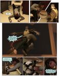 3d_(artwork) american_bulldog anthro bulldog canid canine canis chair chuckwalla comic daz_studio_(artwork) digital_media_(artwork) domestic_dog fight furniture gp_holden gun handgun hi_res iguanid inside lizard male mammal mastiff molosser office perturbedmania punch ranged_weapon reptile revolver scalie speech_bubble tackle weapon