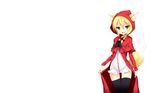  animal_ears aqua_eyes blonde_hair blush fang foxgirl little_red_riding_hood long_hair red_riding_hood sea_(lordofk) tail thighhighs white 