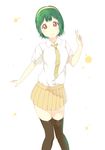  bad_id bad_pixiv_id black_legwear brown_eyes green_hair hairband hanarito idolmaster idolmaster_(classic) mole mole_under_mouth necktie otonashi_kotori shirt short_hair skirt solo thighhighs v white_shirt 