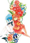  ayanami_rei back-to-back bad_id bad_pixiv_id blue_eyes blue_hair bodysuit bug butterfly crossed_arms floral_background flower hair_ornament insect kanna_irori multicolored multicolored_bodysuit multicolored_clothes multiple_girls neon_genesis_evangelion orange_bodysuit orange_hair pansy plugsuit rebuild_of_evangelion red_bodysuit red_eyes red_flower red_rose rose shikinami_asuka_langley souryuu_asuka_langley test_plugsuit white_bodysuit 