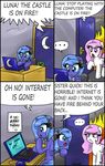  2012 blue_hair ciriliko comic computer creeper cub dialog dialogue duo english_text equine female feral fire friendship_is_magic hair headphones horn horse humor laptop luna mammal minecraft moon my_little_pony oblivious pink_hair pony princes_celestia_(mlp) princess princess_celestia_(mlp) princess_luna_(mlp) royalty sibling sisters text unimpressed video_games winged_unicorn wings young 
