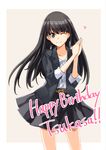  ;) amagami ayatsuji_tsukasa black_eyes black_hair hands_together happy_birthday heart kaoru348 long_hair one_eye_closed own_hands_together pleated_skirt simple_background skirt sleeves_folded_up smile solo 