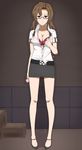  belt bra brown_eyes brown_hair cellphone dress_shirt glasses ichihisa kiryuu_moeka legs long_hair long_legs miniskirt open_clothes open_shirt pencil_skirt phone see-through shirt skirt solo standing steins;gate underwear 