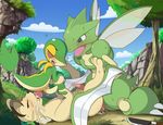  anal blush brown_body cum cum_in_ass cum_in_mouth cum_inside erection gay green_body green_eyes knife male oral penis persian pok&eacute;mon red_eyes scyther snivy sweat threesome tricksta 