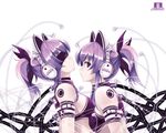  2girls animal_ears cradle exit_tunes headphones misaki_kurehito ponytail purple purple_eyes purple_hair techgirl twins white 