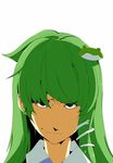  bad_id bad_pixiv_id frog_hair_ornament green_eyes green_hair hair_ornament highres kochiya_sanae long_hair looking_at_viewer peptide smirk smug solo touhou 