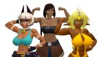 abs absurd_res aisha_clanclan avatar:_the_last_airbender clothing felid feline female flexing flexing_bicep group hair hi_res human humanoid korra looking_at_viewer mammal mr-wolfapex muscular muscular_female nadia_fortune nickelodeon outlaw_star presenting scar short_hair skullgirls swimwear the_legend_of_korra tomboy training_bra trio