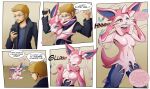 anthro big_breasts body breasts dsaprox duo eeveelution eyes female fur gender_transformation generation_6_pokemon goo-connected_lips goo_creature goo_transformation hair hi_res human intersex latex latex_transformation male mammal mtf_transformation narrowed nintendo pink_body pink_fur pink_hair pink_tail pokemon pokemon_(species) shocked sylveon tail transformation white white_body white_fur