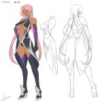  00s 1girl bodysuit boots breasts character_sheet curvy dark_skin female huge_breasts ingrid_(taimanin_asagi) kagami_hirotaka lilith-soft looking_at_viewer makai_kishi_ingrid multiple_views pink_hair solo taimanin_(series) taimanin_asagi taimanin_asagi_battle_arena thong underboob yellow_eyes 