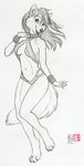  canine clothed clothing collar female greyscale kacey looking_at_viewer mammal monochrome sketch skimpy solo spiked_collar wolf 