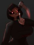 absurd_res big_breasts bone breasts clothing e female flam3s hi_res humanoid melee_weapon muerta_(flam3s) polearm robe scythe skeleton solo spirit weapon