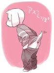  anthro asriel_dreemurr blush boss_monster butt caprine cub dressing fur goat male mammal mostly_clothed pants_pull solo text translated undertale video_games white_fur yokoshimako young 