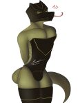 3:4 absurd_res anthro bunny_costume clothing costume cross-popping_vein enoxarts green_body green_scales hands_behind_back hi_res legwear lizard male mortal_kombat netherrealm_studios red_eyes reptile reptile_(mortal_kombat) scales scalie simple_background solo thigh_highs tongue tongue_out white_background yellow_sclera