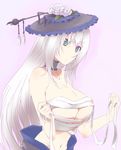  1girl bandage bare_shoulders breasts female green_eyes hat huge_breasts natsuki_(pixiv392054) navel nipple_slip nipples puffy_nipples sengoku_taisen solo standing undressing white_hair 